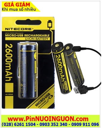 Nitecore NL1826R (thân pin có cổng sạc USB-Type C); Pin sạc 3.7v Nitecore NL1826R 2600mAh chính hãng /Bảo hành 03 tháng 